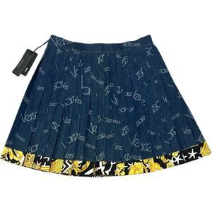 Versace Logomania Designer NWT Denim Pleated Skirt